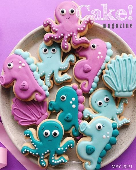 Octopus Cookies, Kids Birthday Snacks, Seashell Cookies, Perfect Cookies, Birthday Snacks, Sugar Cookie Royal Icing, Sugar Cookie Icing, Cupcake Cake Designs, Beach Parties