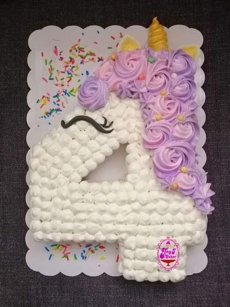 Number Unicorn Cake, 4 Shaped Birthday Cake, Number 3 Unicorn Cake, Number 4 Pull Apart Cupcake Cake, Number 5 Unicorn Cake, Unicorn Shape Cake, Number 4 Unicorn Cake, Unicorn Cake 4th Birthday, Unicorn Shaped Cake