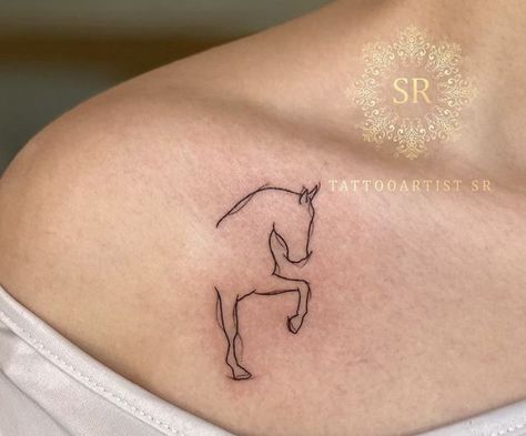 Small Horse Themed Tattoos, Simplistic Horse Tattoo, Horse Ankle Tattoo, Horse Tattoo Design Simple, Tattoos For Horses, Cool Horse Tattoos, Pony Tattoo Design, Simple Horse Tattoo Ideas, Small Tattoos Horse