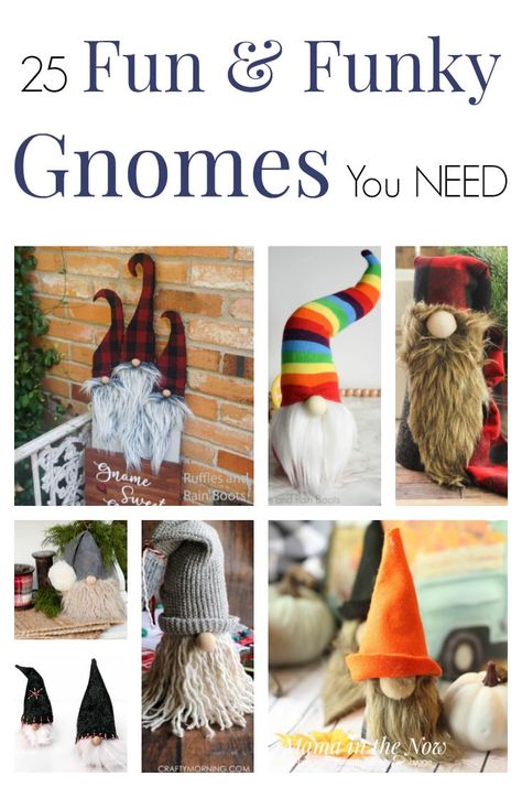 These are 25 fun and funky gnomes you need in your life! These adorable gnome crafts are as fun to make as they look! Click here for fun gnome decor for your home any day of the year! #gnomes #kids #crafts #sew Homemade Gnomes Diy, Birthday Gnomes Diy, Gnome Craft Ideas, Diy Gnomes How To Make, Easy Gnomes Crafts, Gnomes Crafts Diy, Garden Gnomes Diy, Gnome Projects, Woodland Gnomes