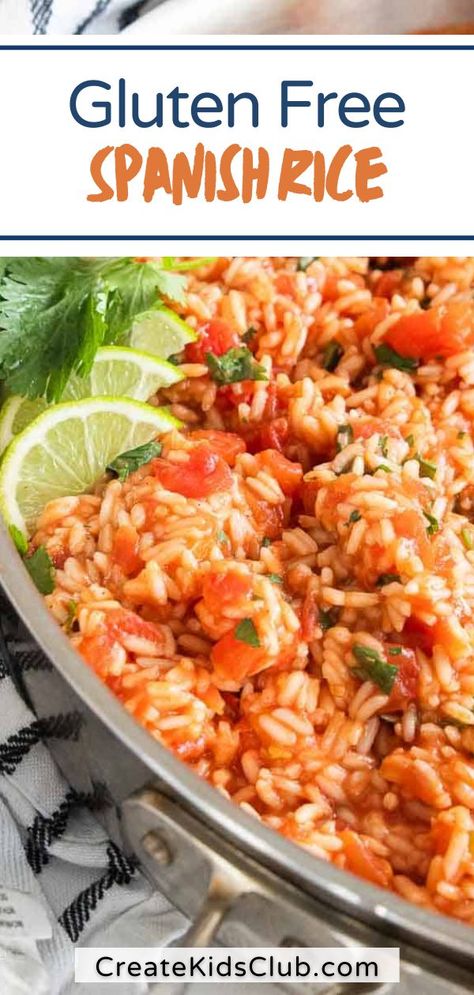 Our gluten-free Spanish rice is made with freshly squeezed lime juice, chicken stock, and plenty of cilantro. Restaurant quality rice made right at home. The perfect side dish to any Mexican-inspired meal. This is the BEST Mexican rice recipe. Pairs well with everything from gluten-free tacos and Taco Quesadillas to Refried Beans and Canned Corn Salad, you will find this recipe making many appearances on the dinner table. Gluten Free Spanish Rice Recipe, Gluten Free Spanish Rice, Gluten Free Mexican Rice, Canned Corn Salad, Best Mexican Rice Recipe, Gluten Free Rice Recipes, The Best Mexican Rice, Taco Quesadillas, Cheesy Mexican Rice