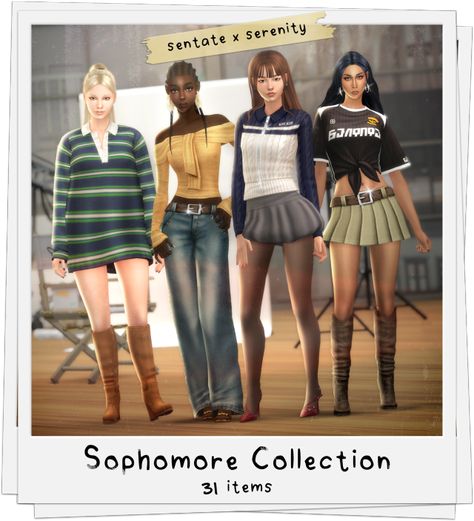 The Sophomore Collection - by Sentate & Serenity Sims4 Clothing, Ts4 Clothes, Sims Packs, Cc Clothes, Packing Clothes, Sims 4 Cc Folder, Sims Ideas, Sims 4 Teen, Sims 4 Dresses