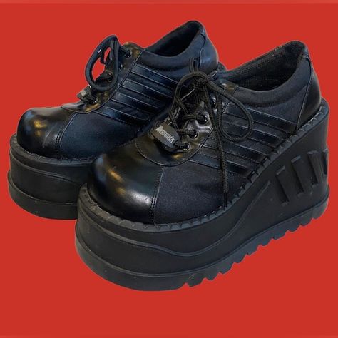 Demonia STOMP-08 Platform Sneakers/Street Sin 🩸🦇 Stomp 08 Outfit, Demonia Sneakers, Demonia Stomp 08, Alt Baddie, Black Platform Sneakers, Demonia Shoes, Sneakers Street, Black Goth, Cool Shoes