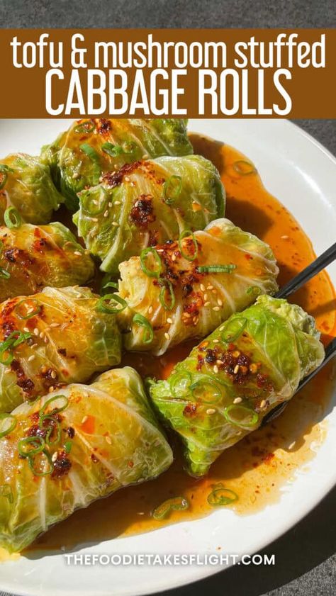 vegan cabbage rolls Veg Cabbage Rolls, Crispy Cabbage Rolls, Mediterranean Cabbage Rolls, Vegan Cabbage Rolls Recipes, Crispy Asian Cabbage Rolls, Cabbage Spring Rolls, Homemade Chili Oil, Vegan Cabbage Rolls, Vegan Cabbage