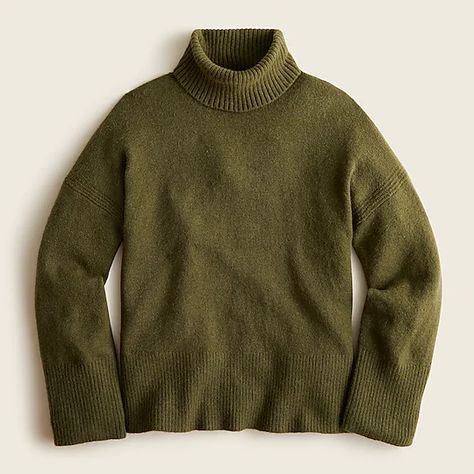 J.Crew: Turtleneck Sweater In Supersoft Yarn For Women Green Oversized Sweater, Green Turtleneck Sweater, Chunky Turtleneck Sweater, Green Turtleneck, Olive Green Sweater, Cable Knit Turtleneck Sweater, Woven Sweater, Striped Turtleneck, Jcrew Women