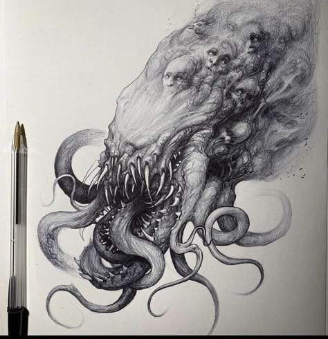 Cthulhu Art, Line Tattoo Ideas, Concept Art Tutorial, Creepy Tattoos, Horror Tattoo, Dark Art Tattoo, Line Tattoo, Next Tattoo, Dark Tattoo