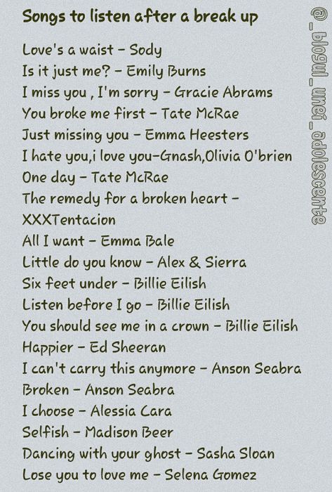 Long Distance Break Up, How To Get Girlfriend, Break Up Songs, Happier Ed Sheeran, Missing You Boyfriend, Songs To Listen To When, Get Ex Back, Just Missing You, Retractable Shade
