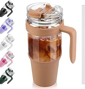 40 oz Glass Tumbler with Handle, Leak-proof Flip Straw, Reusable Glass Tumbler with Straw and Lid, Iced Coffee Cup with Plastic Lid, Glass Water Bottles Fit in Cup Holder,Smoothie Cup Boba Cup Cheryl Cochran, Glass Tumbler With Straw, Glass Water Bottles, Smoothie Cup, Dark Home Decor, Bamboo Top, Anniversary Ideas, Iced Coffee Cup, Design Principles