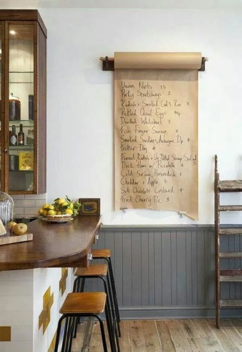 25 Charming Farmhouse Kitchen Decor Ideas | Decor Home Ideas Kitchen Blank Wall Ideas, Painting Wainscoting, Kitchen Blank Wall, Blank Wall Ideas, Modern Spanish Decor, Ikea Wall Art, Wood Bar Top, Big Blank Wall, Ikea Wall