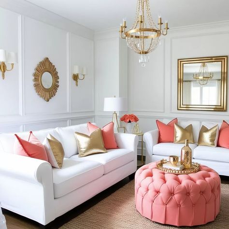 45 Amazing Coral Living Room Design Ideas to Brighten Up Your Space - Style Zuri Peach Living Room Ideas, Coral Living Room, Coral Living Rooms, Blush Living Room, Chic Throw Pillows, Room Vibes, Gold Living Room, Black Living Room, Living Room Design Ideas