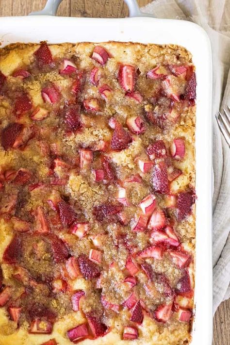 Strawberry Rhubarb Kuchen is fabulous anytime you can get fresh or even frozen rhubarb. Topped with a delicious streusel, the perfect dessert for brunch or dinner. #kuchen #rhubarb #recipes #dessert #cake #easyrecipes Rhubarb Kuchen, Strawberry Rhubarb Recipes Easy, Recipes Using Frozen Rhubarb, Strawberry Rhubarb Cake Recipes, Rhubarb Strawberry Cake, Strawberry Rhubarb Kuchen, Frozen Rhubarb Recipes, Rhubarb Bread With Streusel Topping, Strawberry Rhubarb Coffee Cake