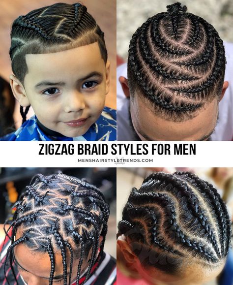 Braiding Styles For Boys, Braid Designs For Men Short Hair, Zig Zag Braids For Men, Braiding Men’s Short Hair, Boys Braids Hairstyles, Zig Zag Cornrows Braids For Men, Boys Braids Hairstyles Kid Hair Short, Braids For Little Boys, Braid Styles For Boys