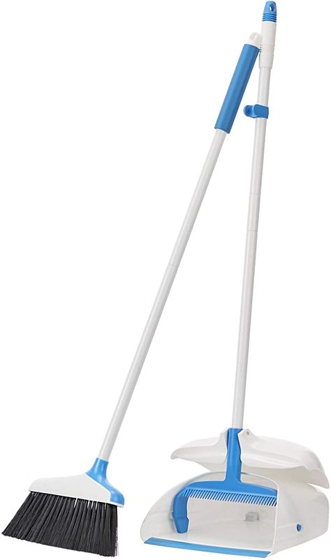 Amazon.com: AmazonBasics Broom with Handled Dustpan, Blue and White: Home & Kitchen Back Strain, Broom And Dustpan, Dust Pan, Broom Handle, Diy Household, Carpet Flooring, Linoleum, Floor Cleaner, Cleaning Tools