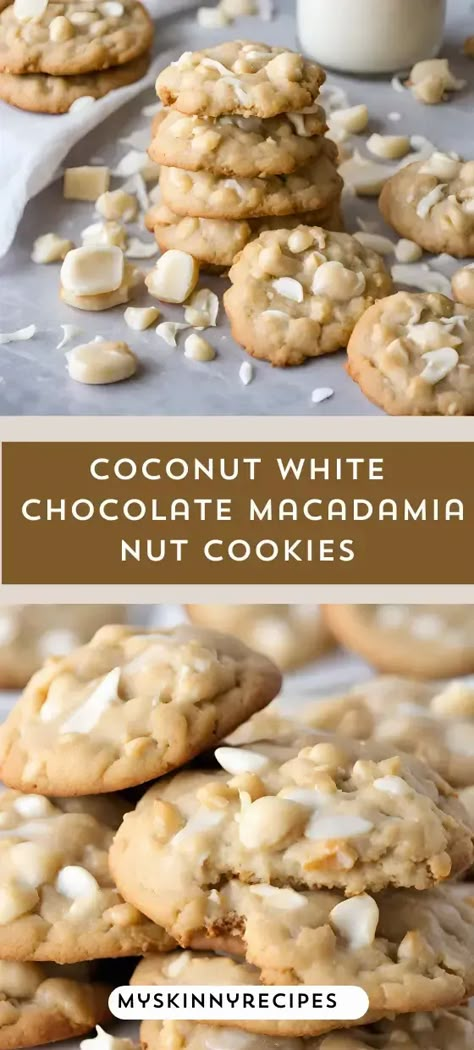 Escape to a tropical paradise with these Coconut White Chocolate Macadamia Nut Cookies! 🌴🍪 Indulge in the irresistible combination of sweet coconut, creamy white chocolate, and crunchy macadamia nuts. Bake up a batch and let your taste buds take a trip to the islands! #CookieRecipes #TropicalTreats #myskinnyrecipes Cookie Recipes With Coconut, White Chocolate Macadamia Nut Coconut Cookies, White Chocolate Macadamia Nut Cookies Gf, White Choc Chip Macadamia Nut Cookies, White Choc Macadamia Nut Cookies, White Choc Macadamia Cookies, White Chocolate Chip Macadamia Nut Cookies, Betty Crocker Sugar Cookies, White Chocolate Macadamia Nut Cookies