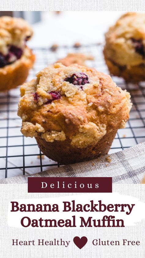 Gluten Free Berry Muffins, Banana Blackberry Muffins, Blackberry Banana Recipes, Banana Berry Oatmeal Muffins, Blackberry Muffins Healthy, Gf Banana Oatmeal Muffins, Banana Cherry Muffins, Blackberry Deserts Healthy, Banana Muffins No Sugar