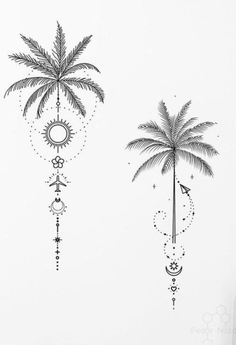 Dubai Tattoo, Beautiful Spine Tattoos, Spine Tattoo Ideas, Hawaii Tattoos, Tato Minimal, Simple Tattoos For Guys, Palm Tattoos, Owl Tattoo Design, Palm Tree Tattoo