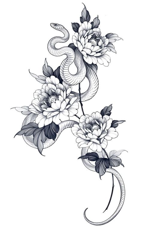 Half Sleeve Tattoos Traditional, Snake And Flowers Tattoo, Cute Owl Tattoo, Dragon Tattoo For Women, Snake Tattoo Design, Owl Tattoo Design, Flower Tattoo Shoulder, Tattoo Stencil Outline, Floral Tattoo Design