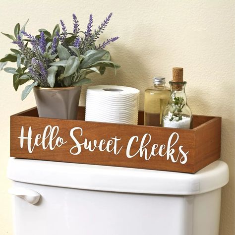 Toilet-Tank Tray: Lakeside Hello Sweet Cheeks Toilet Tank Topper Tray Hello Sweet Cheeks Bathroom, Toilet Decor, Bathroom Counter Decor, Hello Sweet Cheeks, Restroom Decor, Counter Decor, Bathroom Decor Apartment, Lakeside Collection, Toilet Tank