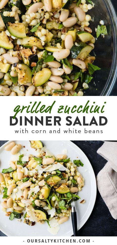 Grilled Zucchini Salad, Zucchini Grilled, Beans Salad, Picnic Side Dishes, Recipes Zucchini, Sommer Mad, Grilled Salad, Zucchini Salad, Grilled Dinner