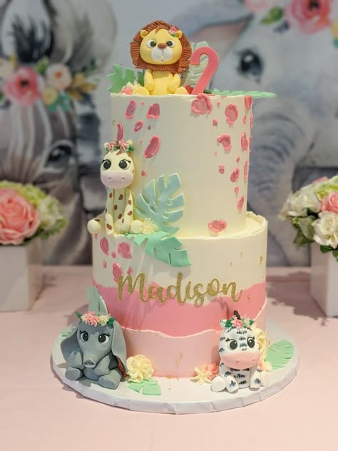 Pink Safari Birthday Party Cake, Safari Baby Shower Cake Girl, Pastel Safari Birthday Party, Born Two Be Wild Birthday Girl Cake, Wild One Birthday Cake For Girl, Safari Birthday Party Girl, Pink Safari Cake, Two Wild Birthday Cake, Wild Birthday Cake