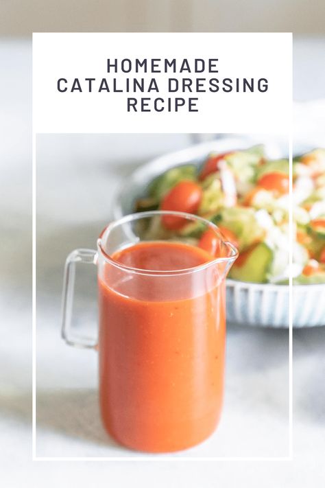 This easy Homemade Catalina Dressing Recipe is a quick and delicious way to dress a salad, made in less than 5 minutes! We love using this healthier copycat version of Catalina dressing to make the 1980's iconic Taco Salad with Doritos and Catalina Dressing! This recipe is naturally vegan and vegetarian friendly. Western Dressing Recipe, Taco Salad With Doritos, Salad With Doritos, Homemade Catalina Dressing, Catalina Dressing Recipes, Sugar Free Salad Dressing, Sweet Salad Dressings, Sugar Free Dressing, Catalina Salad Dressing