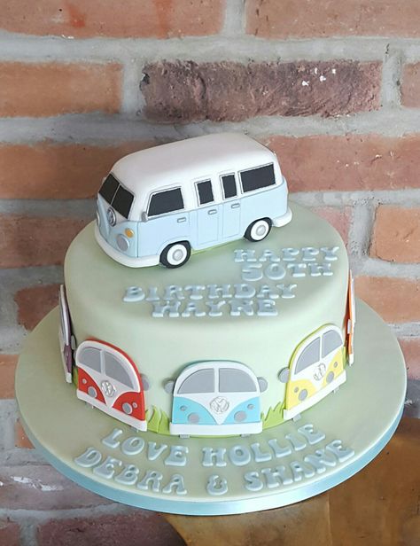 Camper Van Cake Ideas, Vw Camper Cake, Vw Cake Ideas, Volkswagen Birthday Cake, Vw Birthday Cake, Hipster Cake, Campervan Cake, Vw Cake, Camper Van Cake