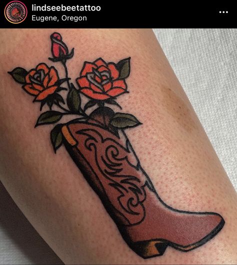 Cowboy Boot Tattoo, Desert Tattoo, Americana Tattoo, Traditional Black Tattoo, Traditional Tattoo Flash Art, Sailor Tattoos, Cowboy Tattoos, Army Tattoos, Small Rose Tattoo