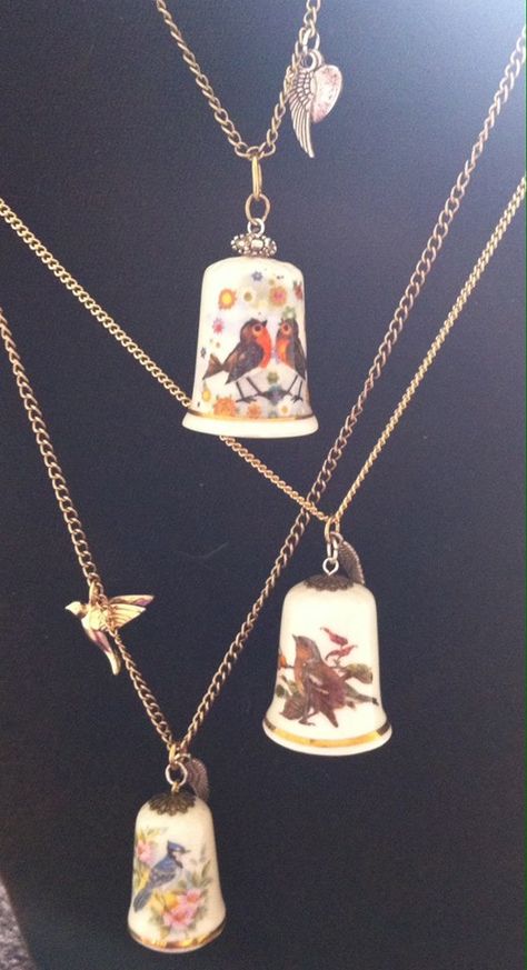 Thimble necklaces from Beulah Was a Dancer <3 £12 Thimble Crafts, Thimble Necklace, Thimble Art, Couples Gifts, Junk Jewelry, Jewelry Inspo, Crafty Stuff, Jewellery Making, Decorative Bells