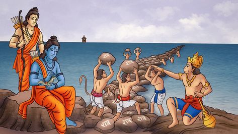 36 Ramayana Illustrations for Kids on Behance Ramayana Images Art, Ramayana Images Drawing, Painting On Ramayana, Ramayan Drawing Scene, Ramayana Story Illustration, Ramayana Sketches, Ramayan Story Illustration, Ramayana Cartoon, Ram Setu Images