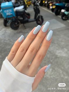 Pastel Blue Nails, Sky Blue Nails, Blue And White Nails, Blue Gel Nails, Light Blue Nails, Baby Blue Nails, Milky Nails, Desain Quilling, Blue Acrylic Nails