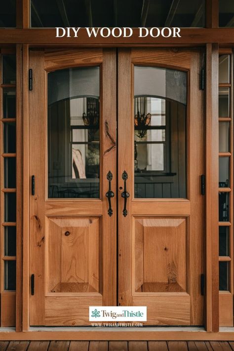 Learn how to build a stunning wood door with this DIY guide. Perfect for adding a custom touch to your home. #WoodDoor #DIYProjects #HomeImprovement #Crafting #CustomHome How To Build French Doors, Build Your Own Door, Build Exterior Door, How To Build A Door Diy, Rustic Front Door Ideas, Diy Wood Door, Diy Wooden Door, Door Building, Wooden Door Entrance