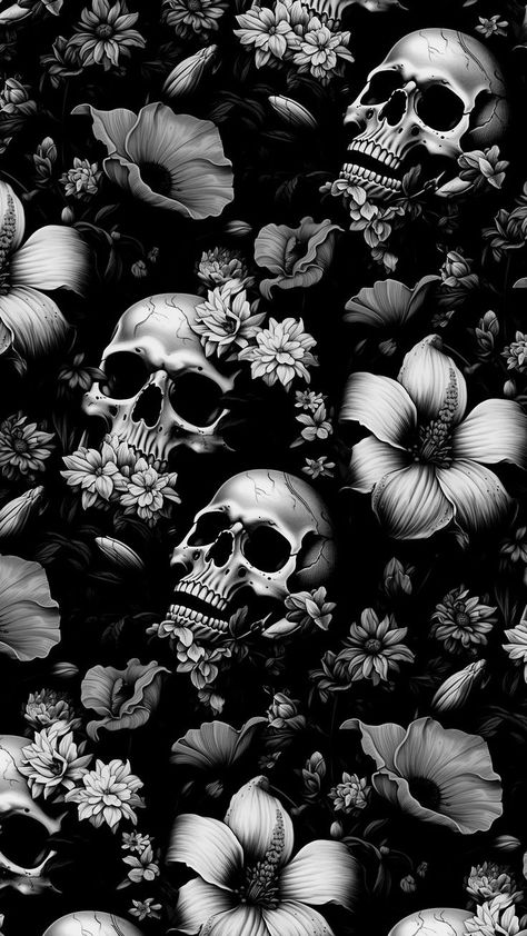 Gothic Wallpaper Aesthetic, Skull Aesthetic, Arte Ganesha, Skull Background, Skull Wallpapers, Black Floral Wallpaper, Black Skulls Wallpaper, Skulls Flowers, Skulls And Flowers