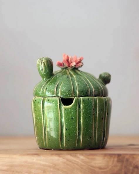 Cactus Ceramic Ideas, Ceramic Cactus Pottery, Cactus Clay, Clay Box Ideas Ceramics, Cactus Ceramic, Pottery Jars, Clay Box, Beginner Pottery, Succulents Decor