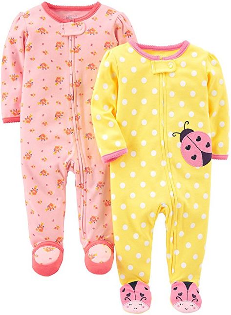 Amazon.com: Simple Joys by Carter's Baby Girls' 2-Pack Cotton Footed Sleep and Play, Gray Butterfly/Pink Floral, 0-3 Months: Clothing Newborn Baby Boy Clothes Summer, Walmart Products, Carters Baby Clothes, Pijama Set, Country Baby Boy, Easy Outfits, Newborn Baby Girls, Footed Pajamas