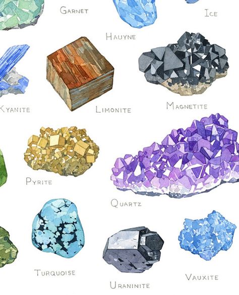 Minerals Watercolor Alphabet Art Print Gemstone Painting - Etsy Qatar Crystal Poster, Crystals Art Drawing, Gemstone Painting, Crystals Watercolors, Crystal Illustration, Watercolor Alphabet, Gem Drawing, Alphabet Art Print, Arte Doodle