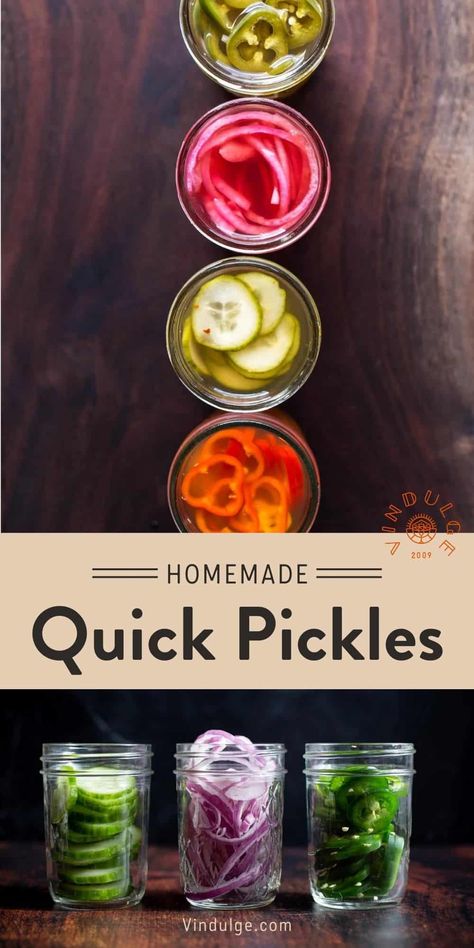 This quick pickled vegetable recipe is so much easier than canning because you don’t need special tools. It’s ready in less than 15 minutes. If you want to learn how to make a quick pickle recipe for almost any vegetable, from red onions to hot peppers, it’s all about knowing how to make a brine and then adding additional flavor. Let’s go! Sweet Pickle Brine Recipe, Pickling Brine Recipe, Pickling Brine, Canning Pickles Recipe, Pickled Pepper Recipe, Quick Pickle Recipe, Pickled Hot Peppers, Quick Pickled Vegetables, Quick Pickle