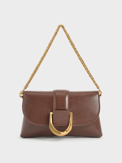 Dark Brown Gabine Crossbody Bag - CHARLES & KEITH International Classic Black Handbag, Woman's Closet, Closet Wishlist, Womens Closet, Pointed Pumps, Leather Saddle Bags, Satin Midi Skirt, Brown Shoulder Bag, Brown Leather Bag