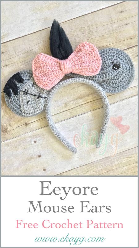 Eeyore Mouse Ears, Free Crochet Pattern Crochet Mouse Ears, Winnie The Pooh Character, Crochet Headband Free, Disney Crochet Patterns, Crochet Headband Pattern Free, Amigurumi For Beginners, Disney Mouse Ears, Owl Crochet Patterns, Crochet Disney