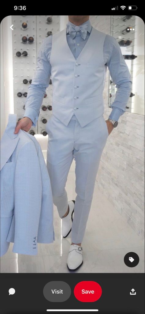 Light Blue Prom Suits, Light Blue Tux, Blue Prom Tuxedo, Quince Chambelanes Outfits, Blue Prom Suits For Guys, Baby Blue Wedding Dresses, White Prom Suit, Light Blue Dress Pants, Chambelanes Outfits