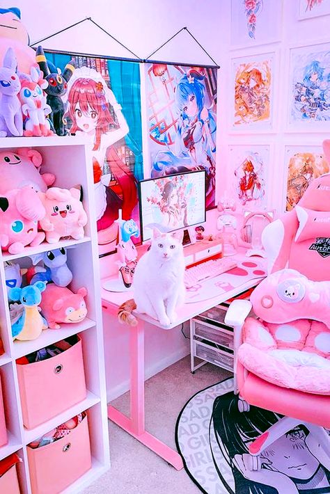 Girls Room Diy, Kawaii Bedroom, Pink Games, Gamer Setup, Gamer Room Decor, Gaming Room Setup, Cute Room Ideas, Gamer Room, Kawaii Room