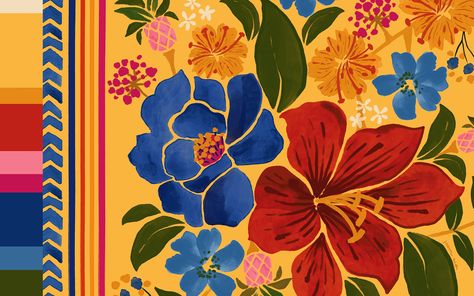 Betina Grosser | Fashion Designer and Creative - Yellow Floral Yard - Farm Rio S/S24 Ipad Customization, Tropical Florals, Batik Art, Flower Scarf, Textile Pattern, Tropical Forest, Farm Rio, Wallpaper Pc, Textile Patterns