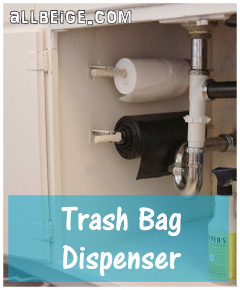 Trash Bag Roll Dispenser, Kitchen Foil Storage Ideas, Diy Garbage Bag Dispenser, Garbage Bag Storage Ideas, Diy Trash Bag Dispenser, Trash Bag Storage Ideas, Blackstone Kitchen, Trash Bag Dispenser, Garbage Bag Dispenser