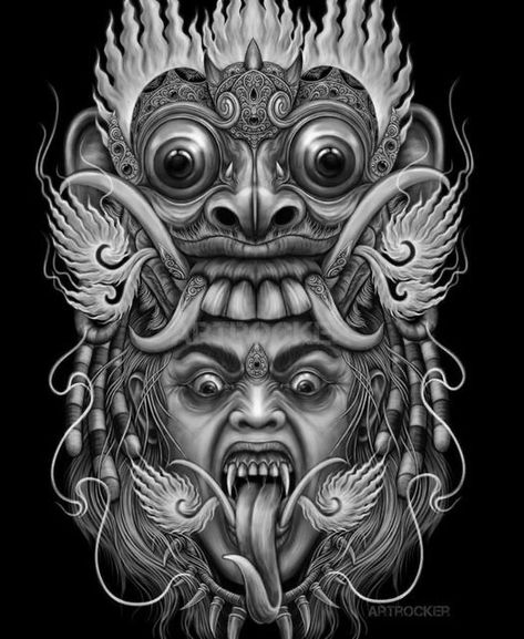 Mahakali Tattoo Design, Seni Tato Bali, Bali Mask, Ogoh Ogoh, Tortoise Tattoo, Balinese Tattoo, Kali Tattoo, Bali Art, Lion Tattoo Sleeves