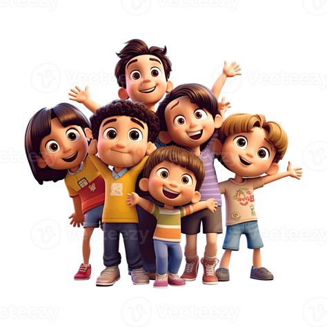 3D cartoon group of little children on transparent background. Generative AI Netflix Kids, Cartoons Group, Kids Series, Activity Mat, 3d Cartoon, Color Activities, Kids Shows, Cute Friends, Image Hd