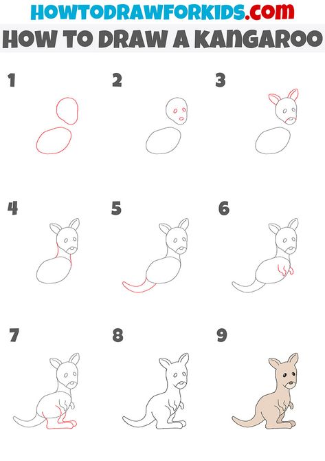 Simple Kangaroo Drawing, How To Draw A Kangaroo, Insect Doodles, Draw A Kangaroo, Koala Painting, Kangaroo Drawing, Kangaroo Illustration, Doodle Notebook, Kangaroo Kids