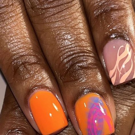 Round Nail Designs, Tammy Taylor Nails, Acrylic Overlay, Dnd Gel Polish, Round Nails, Orange Nails, July 15, Dope Nails, Nails Nailart