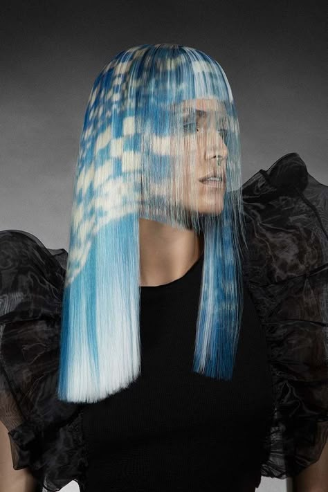 Futuristic Hairstyles, Hair Print, Revlon Professional, Creative Hair Color, Hair Patterns, Turquoise And Black, Editorial Hair, Different Hair Types, Wild Hair