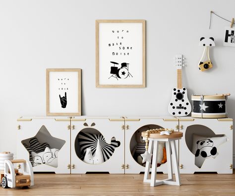 Rock And Roll Nursery, Quirky Typography, Music Nursery, Cool Kids Rooms, Noise Maker, Baby Boy Nursery Decor, Art Playroom, Drummer Gifts, Playroom Art