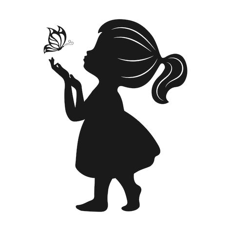 Silhouette D'une Jolie Petite Fille Avec... | Premium Vector #Freepik #vector #fond #noir #blanc #mode-vie Sillouttes Images Women, Winter Craft, Silhouette Clip Art, Vector Silhouette, Girl Silhouette, Black Silhouette, Craft Sale, A Butterfly