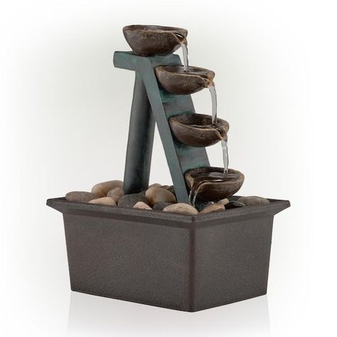 Fountain Statue, Patio Addition, Water Sculpture, Modern Fountain, Tabletop Water Fountain, Tabletop Fountain, Rustic Bowls, Zen Style, Fountain Pump